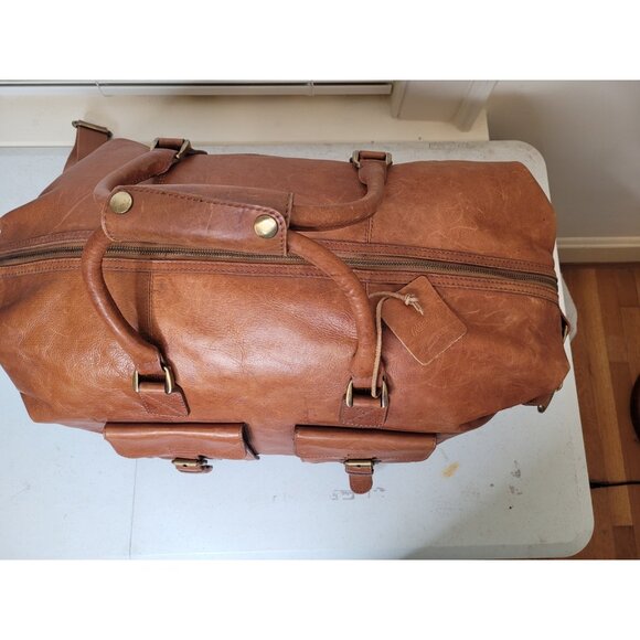 Rawlings Frankies 20” Rugged Brown Leather Duffle Bag Luggage Travel Weekender - Picture 4 of 16